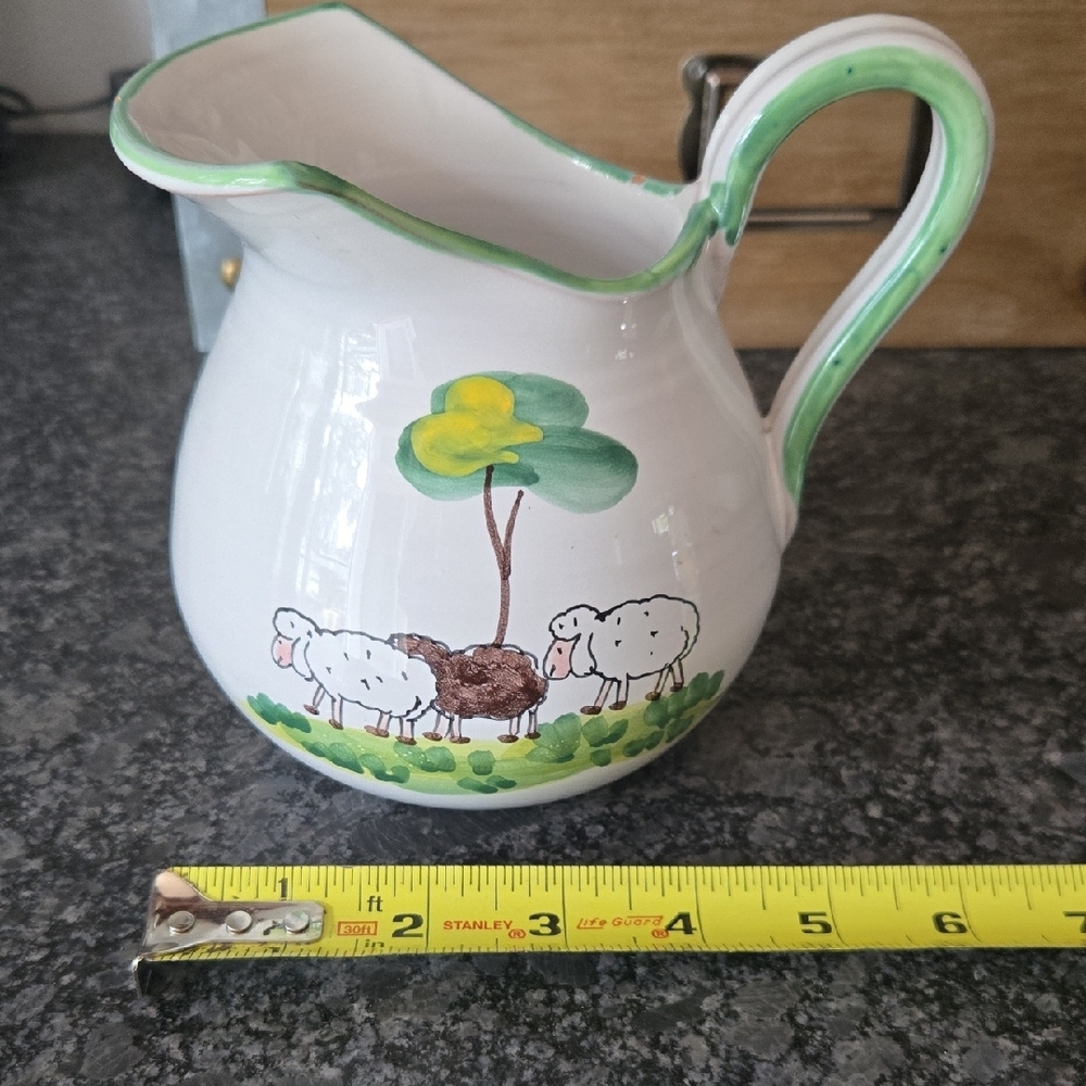 Hand Painted Italian Pottery Sheep Design Ceramic Pitcher - Picture 8 of 11